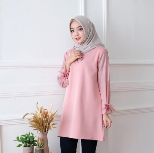 Atasan Wanita Muslim | Melda Top | Mosscrepe Mix Katun Salur Melda Top