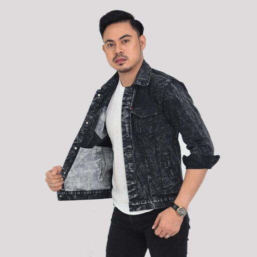 Emoline Jaket Jeans Pria Sandwash Black