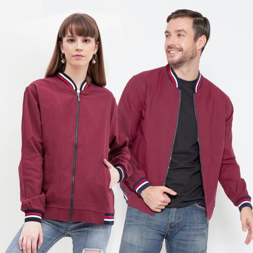 Jaket Pria Bomber Oxford Panjang Maroon 1768F