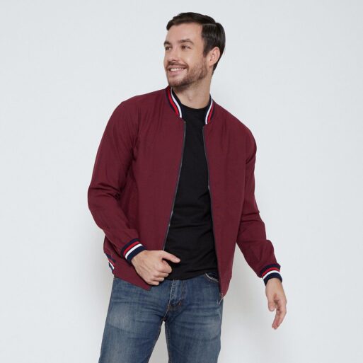 Jaket Pria Bomber Oxford Panjang Maroon 1768F