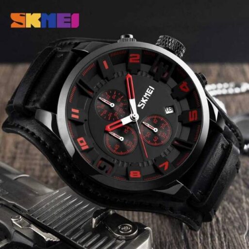 Jam Tangan Pria SKMEI 9165 Leather Chrono aktif