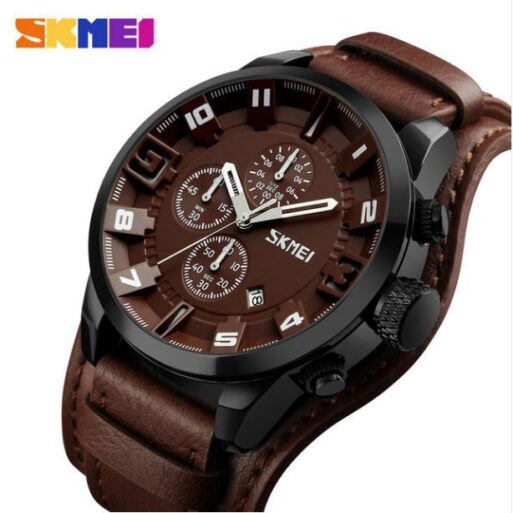 Jam Tangan Pria SKMEI 9165 Leather Chrono aktif