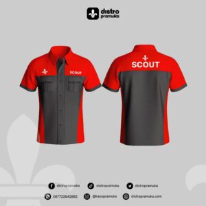 Kemeja Scout Kombinasi Merah Abu