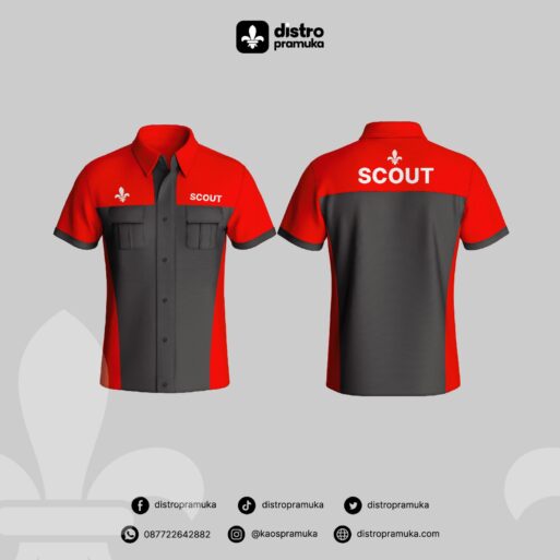 Kemeja Scout Kombinasi Merah Abu
